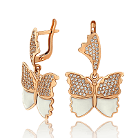 Трендові золоті сережки Метелики з емаллю і фіанітами 033372