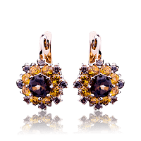 Золоті сережки з димчатим кварцом і цитрином Квітка 032950