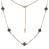 Золотая цепочка-колье с клевером, чёрная эмаль 038152