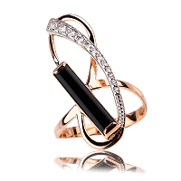 Золотое кольцо с агатом и фианитами 029504