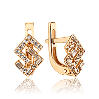 Золотые серьги с фианитами в стильном дизайне 035882
