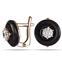 Золотые серьги с круглым агатом и фианитом 031728