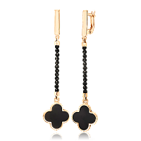 Золотые серьги молодежные с агатом и эмалью Клевер 033885