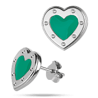 Серебряные серьги - пусеты Сердца в цвете Тифани 925 пробы 039551
