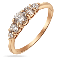 Золотое кольцо с пятью крупными фианитами 033745