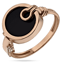 Кольцо в красном золоте с черным агатом и фианитом 039119