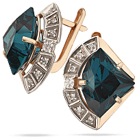 Серьги золотые с голубым топазом и фианитами 034921