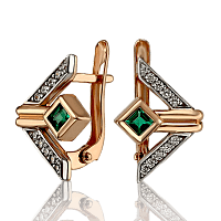 Геометрические сережки с зелеными изумрудами 033689