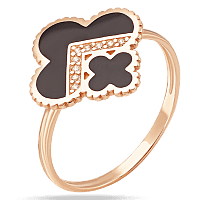 Золотое кольцо Клевер с черной эмалью и фианитами 038979