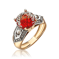 Золотое кольцо с горным хрусталем и фианитами 031613