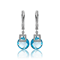 Жіночі золоті сережки підвіски з топазами та діамантами Meri 036750