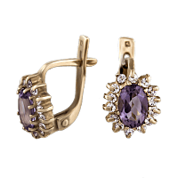 Золоті сережки з аметистом та фіанітами на англійському замку 576730