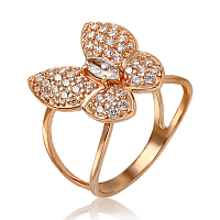 Кольцо золотое массивное Бабочка с камнями 033677