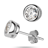 Серебряные серьги - пусеты на зажиме с белыми фианитами 925 пробы 039597