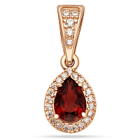 Подвеска в красном золоте Капелька с гранатом и фианитами 039149