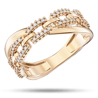 Кольцо в виде цепи с белыми фианитами в красном золоте 039870