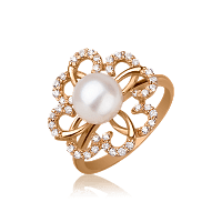 Золотое кольцо Цветок с жемчугом 311844