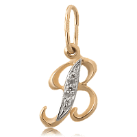 Золотой кулон буква В с фианитами 62300
