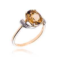 Золотое кольцо с кварцем и бриллиантами 032939