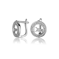 Серебряные серьги в стиле Dior с фианитами 027976