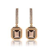 Золоті сережки з квадратною підвіскою з раухтопазом 034587