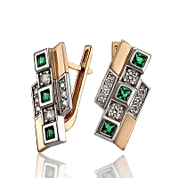 Изумрудные сережки в комбинированном золоте Доминикана 033683