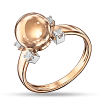 Золотое кольцо с шариком и фианитами 040255