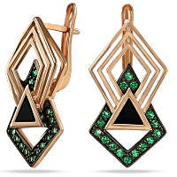 Золотые серьги Геометрия с агатом и нанокристаллами 030013