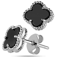 Серебряные женские серьги - пусеты с ониксом Клевер 039387