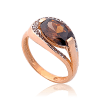 Золотое кольцо с раухтопазом и фианитами 034584