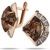 Золотые серьги с раухтопазом и фианитами 034907