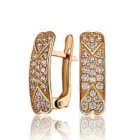 Золотые серьги с россыпью фианитов Два Сердца 033490
