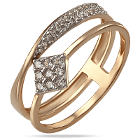 Золотое кольцо с двойным ободком с камнями 032255