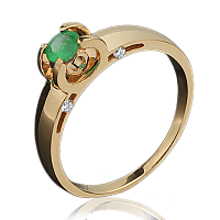 Кольцо из желтого золота с изумрудом и бриллиантами 1002/2