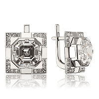 Серебряные серьги квадратной формы с фианитом огранки Ашер 034672