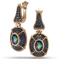 Золотые серьги подвески с опалом и фианитами Николетта 034156