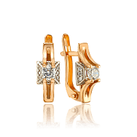 Золотые серьги комбинированные с фианитами Тайна 033484