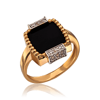 Кольцо из красного золота Черный Квадрат с агатом 034188