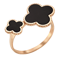 Популярное золотое кольцо Клевер с черной эмалью 036858