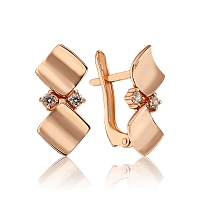 Золотые серьги геометрической формы с фианитами на английском замке 033808