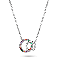 Колье из серебра 925 пробы с двумя кругами и разноцветными фианитами 039816