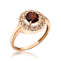 Золотое кольцо с гранатом и фианитами 035273