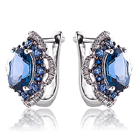 Золоті сережки Квітка з топазом лондон, сапфірами і діамантами 034012