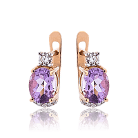 Сережки золотые небольшие с аметистом и фианитами 034601