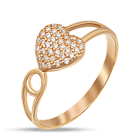 Золотое кольцо сердечко с фианитом 038814 