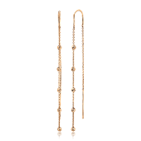 Золотые серьги продевки цепочка с бусинами алмазная грань 036506