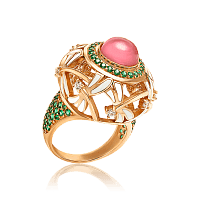 Эксклюзивное золотое кольцо массивное Стрекоза с улекситом и эмалью 033756