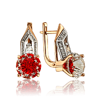 Золотые серьги с большим красным камнем 031612