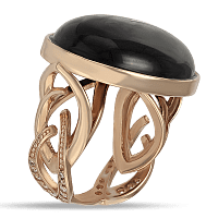 Золотое кольцо с крупным агатом и декорированым ободком Кармен 033891