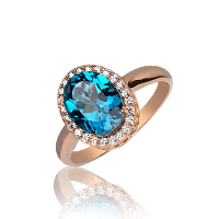 Золотое кольцо с большим камнем Лондон топаз и фианитами 030759